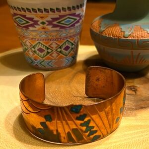 Artisan Copper and Crushed Green Opal Bracelet